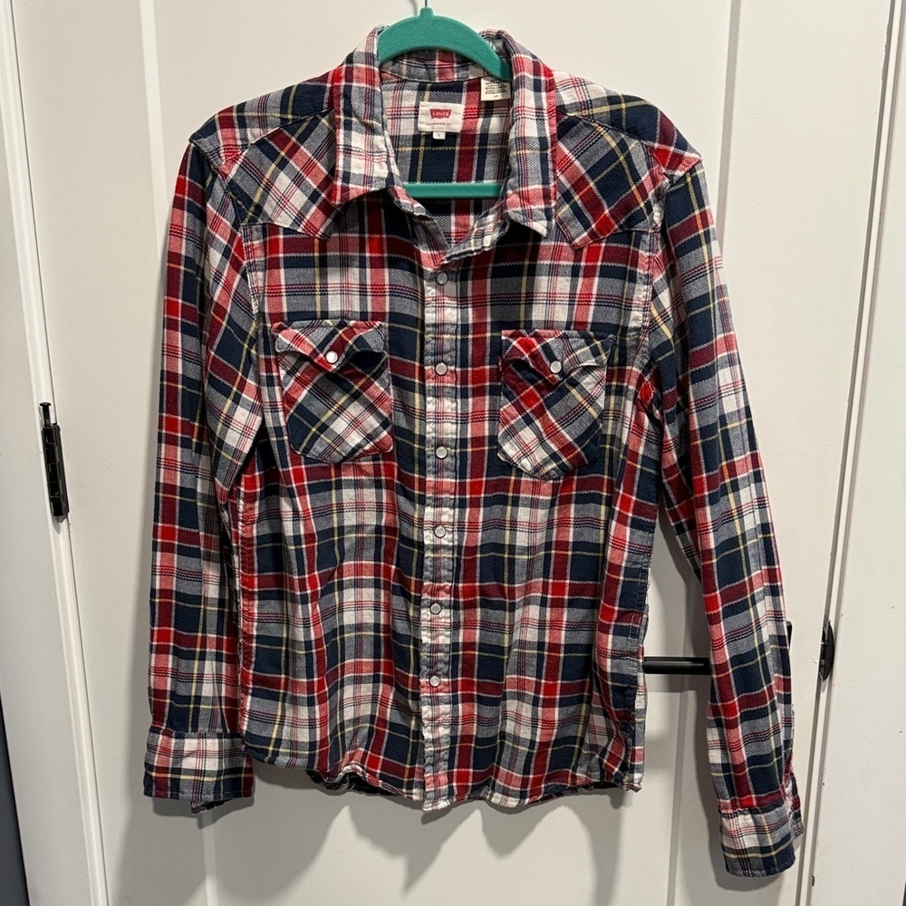 Levi's Western Style 100% Cotton Multicolor Plaid Shirt EUC